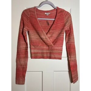NWT American Eagle Outfitters XS Coral Striped Knit Sweater w/ Deep V